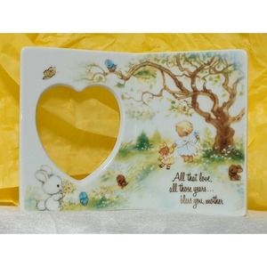 COLLECTOR'S porcelain baby heart photo frame mother daughter love